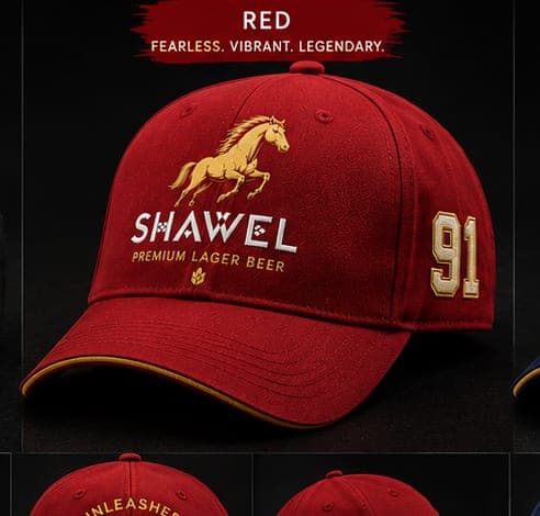 Red Shawel signature cap with embroidered horse and 91 patch